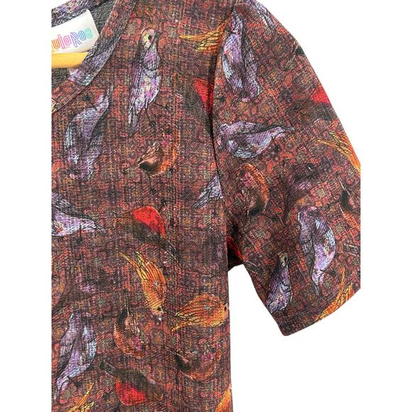LuLaRoe Amelia Dress Large Bird Print Stretch Fit & Flare w/ Pockets Modest - Picture 5 of 7